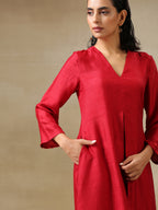 trueBrowns Maroon Textured Silk Front Slit Kurta Pant Set | Grocsy