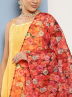 InWeave Women's Cassatta Yellow Cr Strappy Set With Rose Print Dupatta | Grocsy