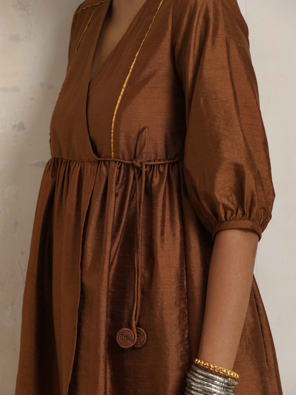 trueBrowns Brown Silk Angrakha Co-ord Set | Grocsy