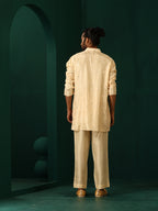 trueBrowns Men's Ivory Geometric Floral Viscose Silk Co-ord Set | Grocsy