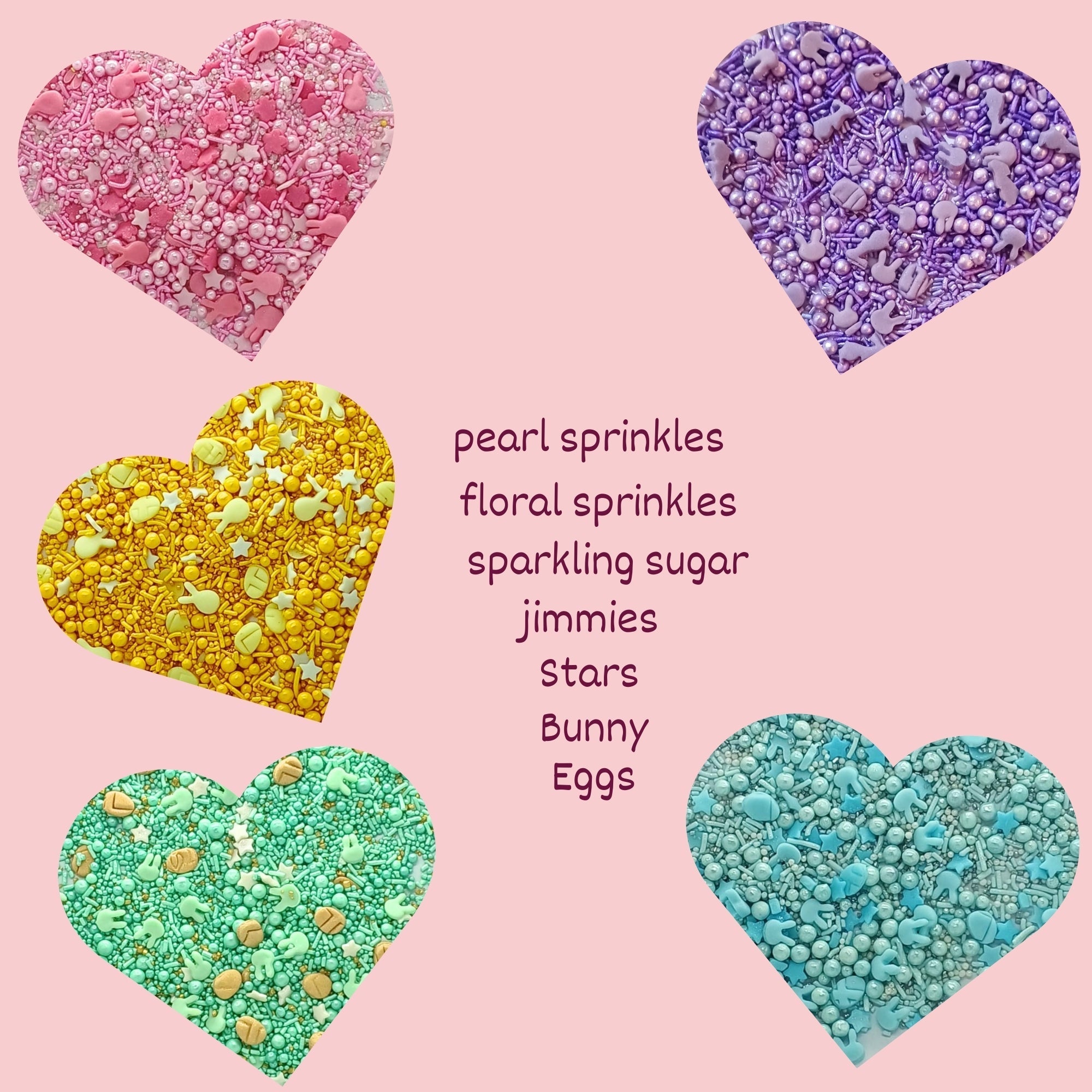 Confect Easter Sprinkles Edible | Mix Parrot Green, Pink, Sky Blue and Yellow Pearls & Stars Pack Of 5 (EAST 5) - 100Gms | Grocsy