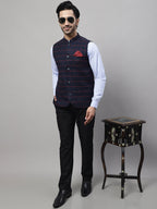 Even Apparels Men's Blue Nehru Jacket With Welt Pockets | Grocsy
