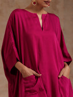 trueBrowns Pink Modal Satin Boxy Fit High-Low Co-Ord Set | Grocsy