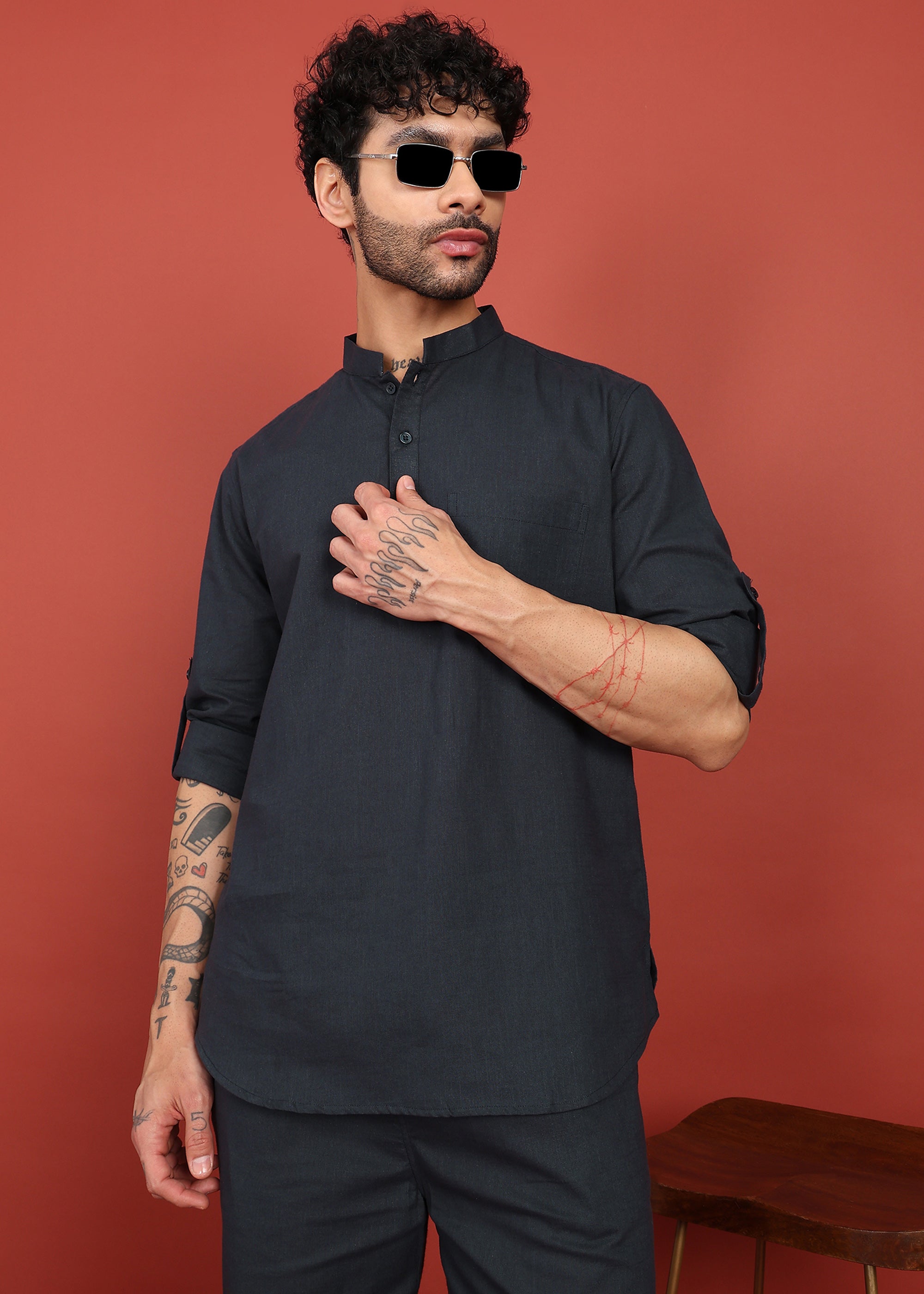 Fabmade Onyx Noir Short Kurta Co-Ord Set | Grocsy