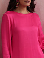 trueBrowns Pink Modal Round Neck Kurta Co-ord Set | Grocsy