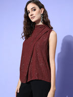 InWeave Women's Maroon Lurex Tie Up Top | Grocsy