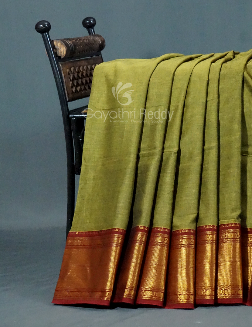 Kalanetha Green Leaf Coloured Pure Narayanpet Cotton Saree By Gayathri Reddy Designer Studio | Grocsy