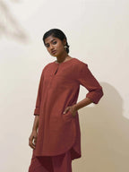 trueBrowns Brown Cotton Linen Kurta Co-Ord Set | Grocsy