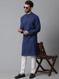 Even Apparels Blue Long Kurta With Band Collar | Grocsy