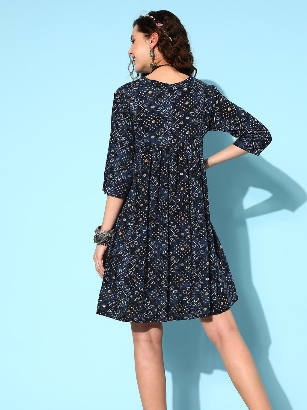 InWeave Women's Black Ethnic Motif Short Dress | Grocsy