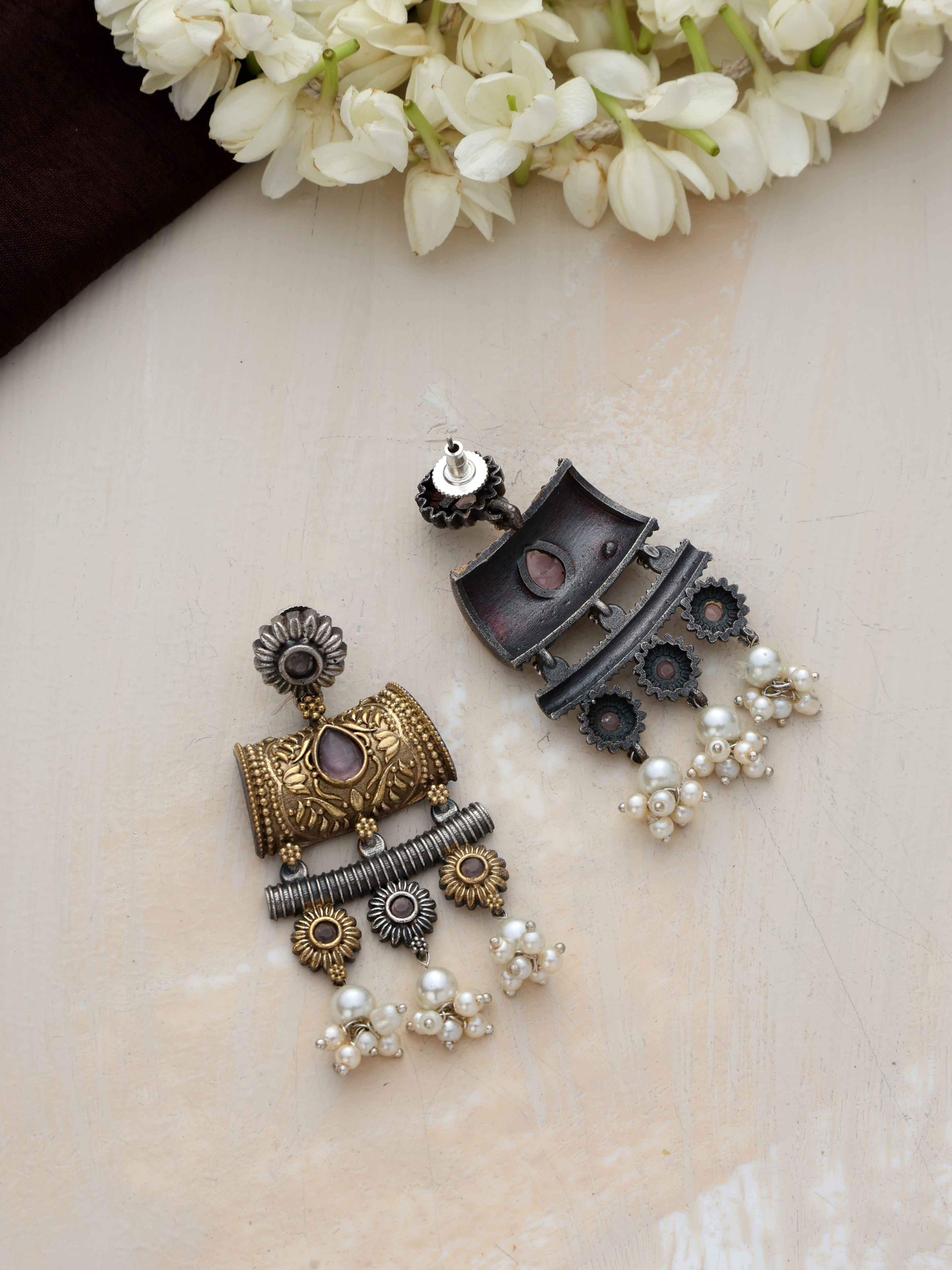 trueBrowns Silver Gold Tone Dangle Earrings | Grocsy