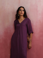 trueBrowns Purple Modal Pleated Kurta Set | Grocsy