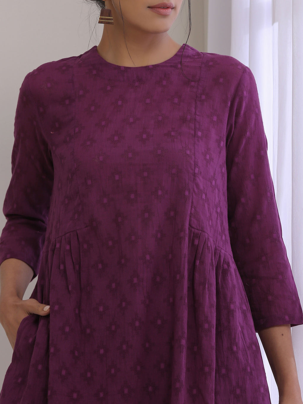 trueBrowns Plum Purple Dobby Gathers Co-Ord Set | Grocsy