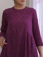 trueBrowns Plum Purple Dobby Gathers Co-Ord Set | Grocsy