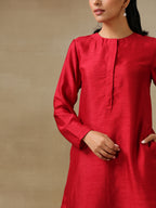 trueBrowns Maroon Textured Silk Front Placket Co-Ord Set | Grocsy