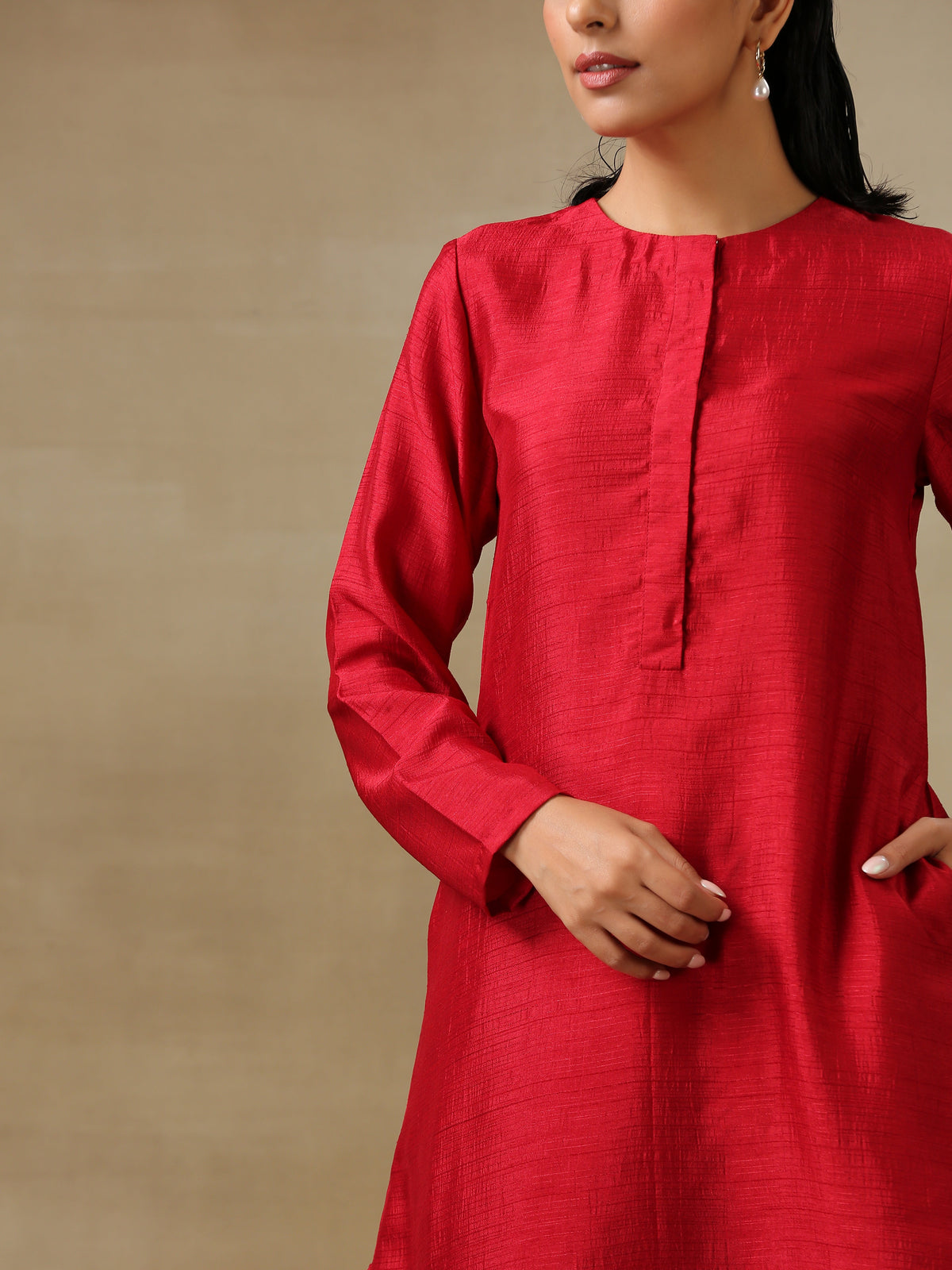 trueBrowns Maroon Textured Silk Front Placket Co-Ord Set | Grocsy