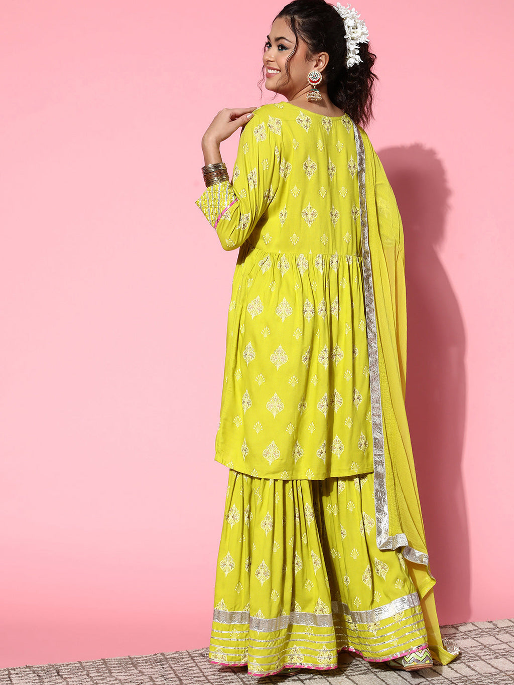 InWeave Women's Light Green Gota Work Kurta Sharara Set | Grocsy
