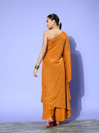 InWeave Women's Mustard Gold Print One Shoulder Kurta Set | Grocsy