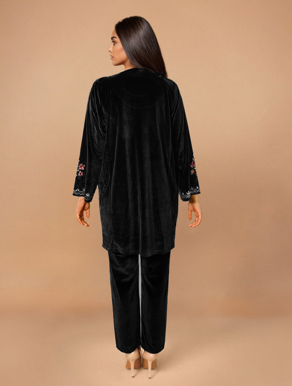 trueBrowns Black Velvet Embroidered Co-ord Set | Grocsy