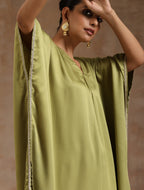 trueBrowns Light Green Modal Satin Kaftan Kurta Set | Grocsy