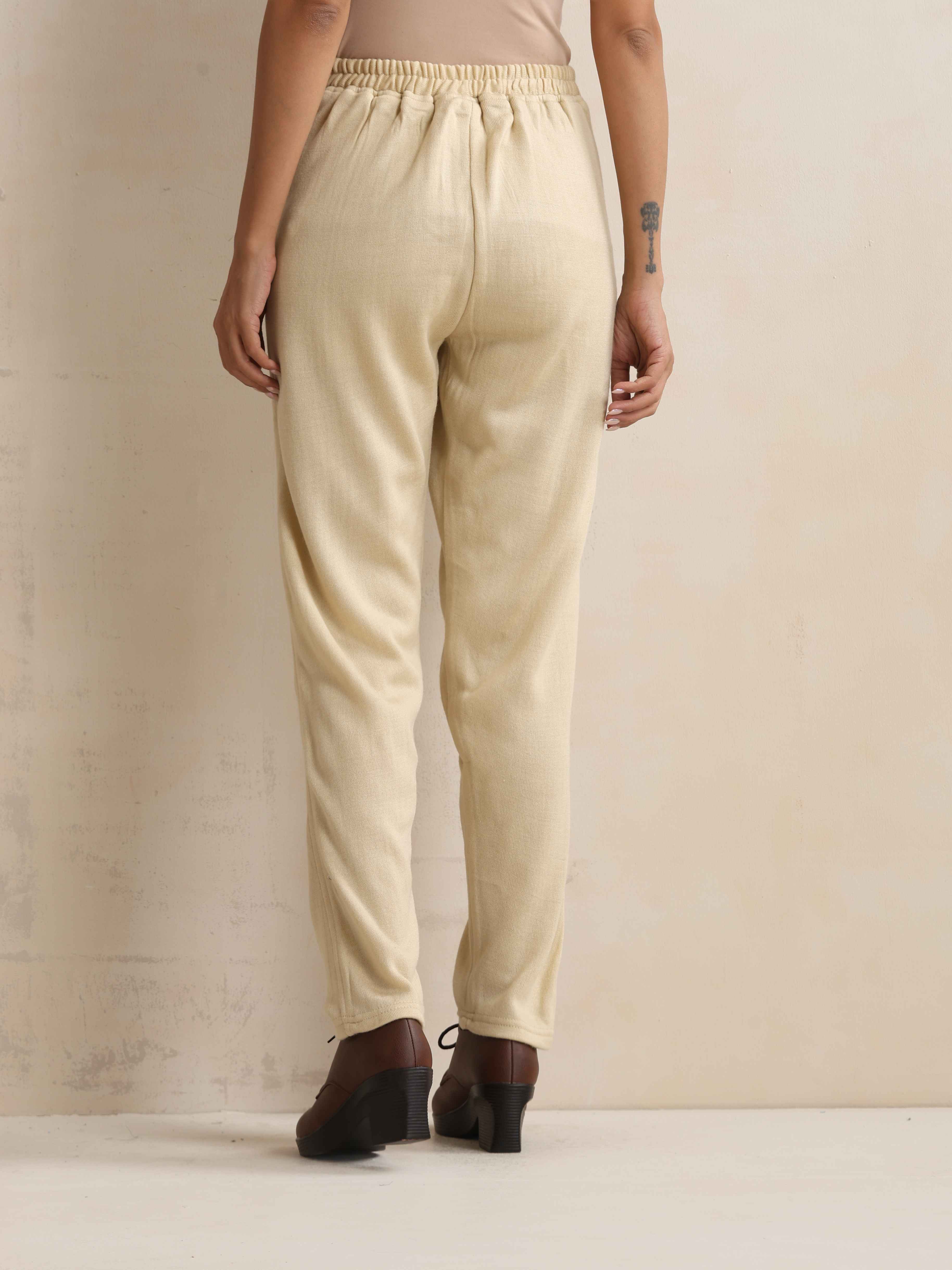 trueBrowns Beige Woollen Pants | Grocsy