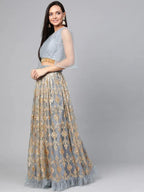 Tulsi Art Grey & Golden Semi-Stitched Embellished Myntra Lehenga & Unstitched Blouse With Dupatta | Grocsy