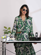 trueBrowns Green Muslin Ikat Shirt Blouse | Grocsy