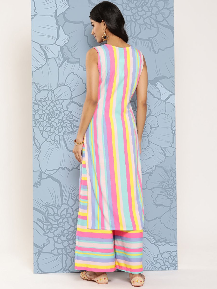 Ahalyaa Striped Empire Gotta Patti Kurta With Palazzos | Grocsy