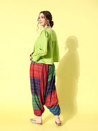 InWeave Women's Green Top With Multi Clr Harem Set | Grocsy