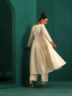 trueBrowns Ivory Tonal Cotton Anarkali Kurta Pant Set | Grocsy