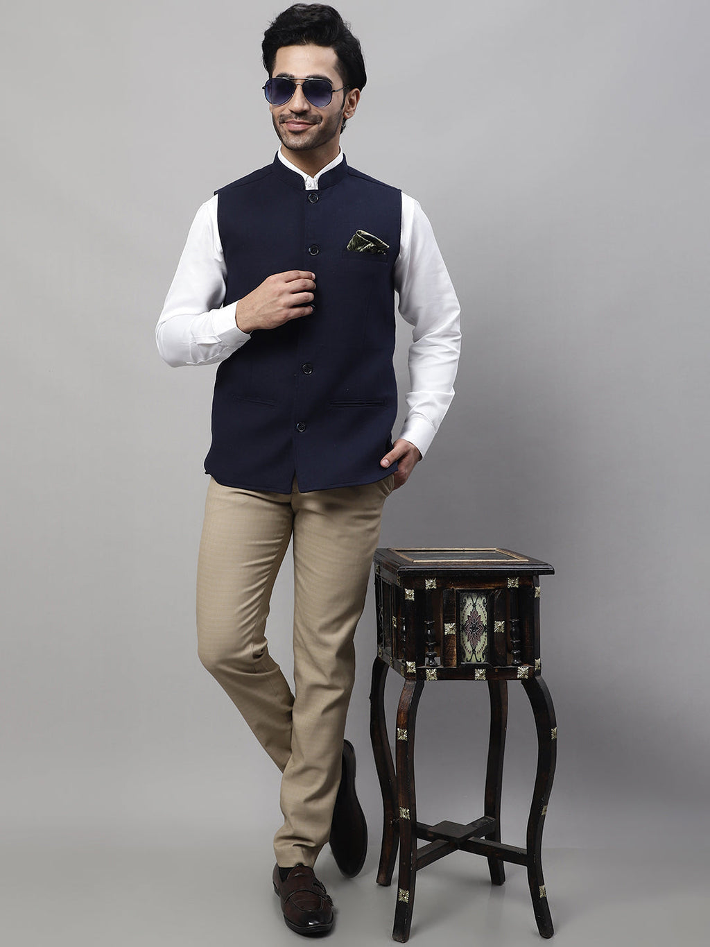Even Apparels Men's Blue Pure Wool Nehru Jacket | Grocsy