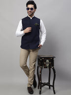 Even Apparels Men's Blue Pure Wool Nehru Jacket | Grocsy