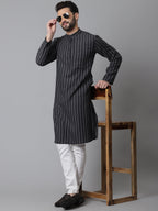 Even Apparels Black Pure Cotton Kurta With Band Collar | Grocsy