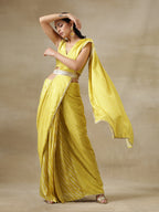 trueBrowns Lime Green Bandhani Printed Silk Sleeveless Blouse | Grocsy