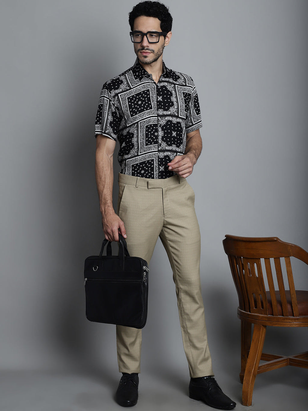 Jainish Men's Paisley Printed Formal Shirts - Black | Grocsy