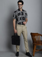 Jainish Men's Paisley Printed Formal Shirts - Black | Grocsy