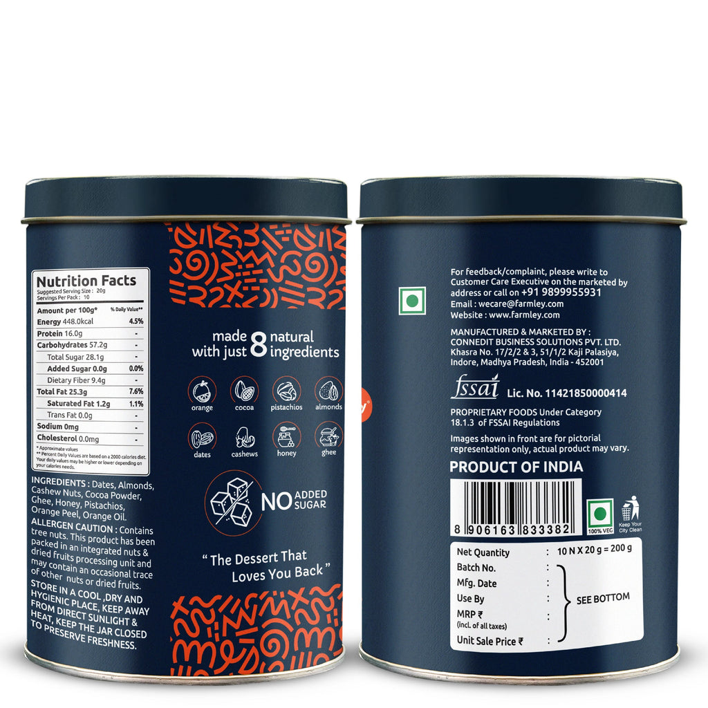 Farmley Date Bites Dark Choco Orange - No Added Sugar | Grocsy