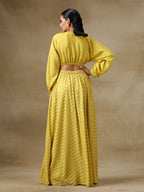 trueBrowns Lime Green Bandhani Printed Silk Top Skirt Set | Grocsy