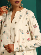 trueBrowns Ivory Multi Color Floral Cotton Flared Co-ord Set | Grocsy