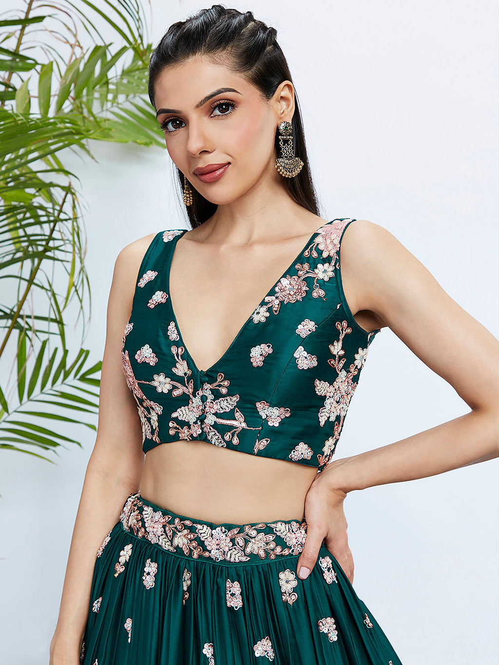 House of Panchhi Teal Pure Georgette Sequins And Thread Embroidery Lehenga Choli & Dupatta | Grocsy