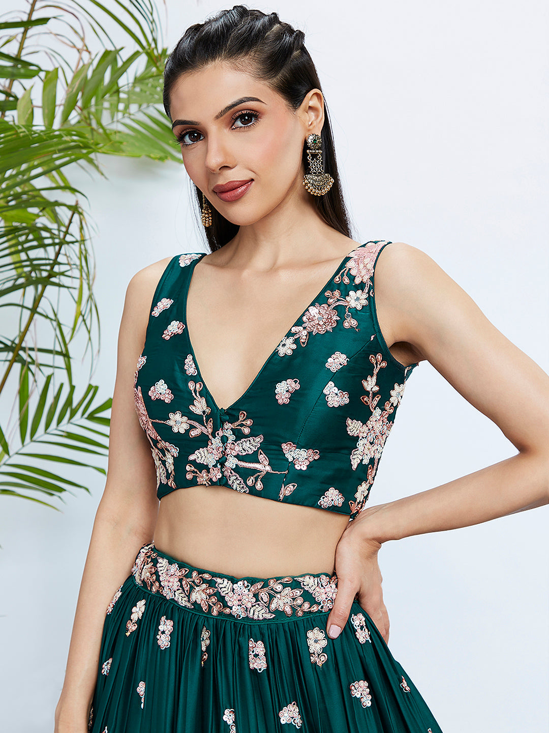 House of Panchhi Teal Pure Georgette Sequins And Thread Embroidery Lehenga Choli & Dupatta | Grocsy