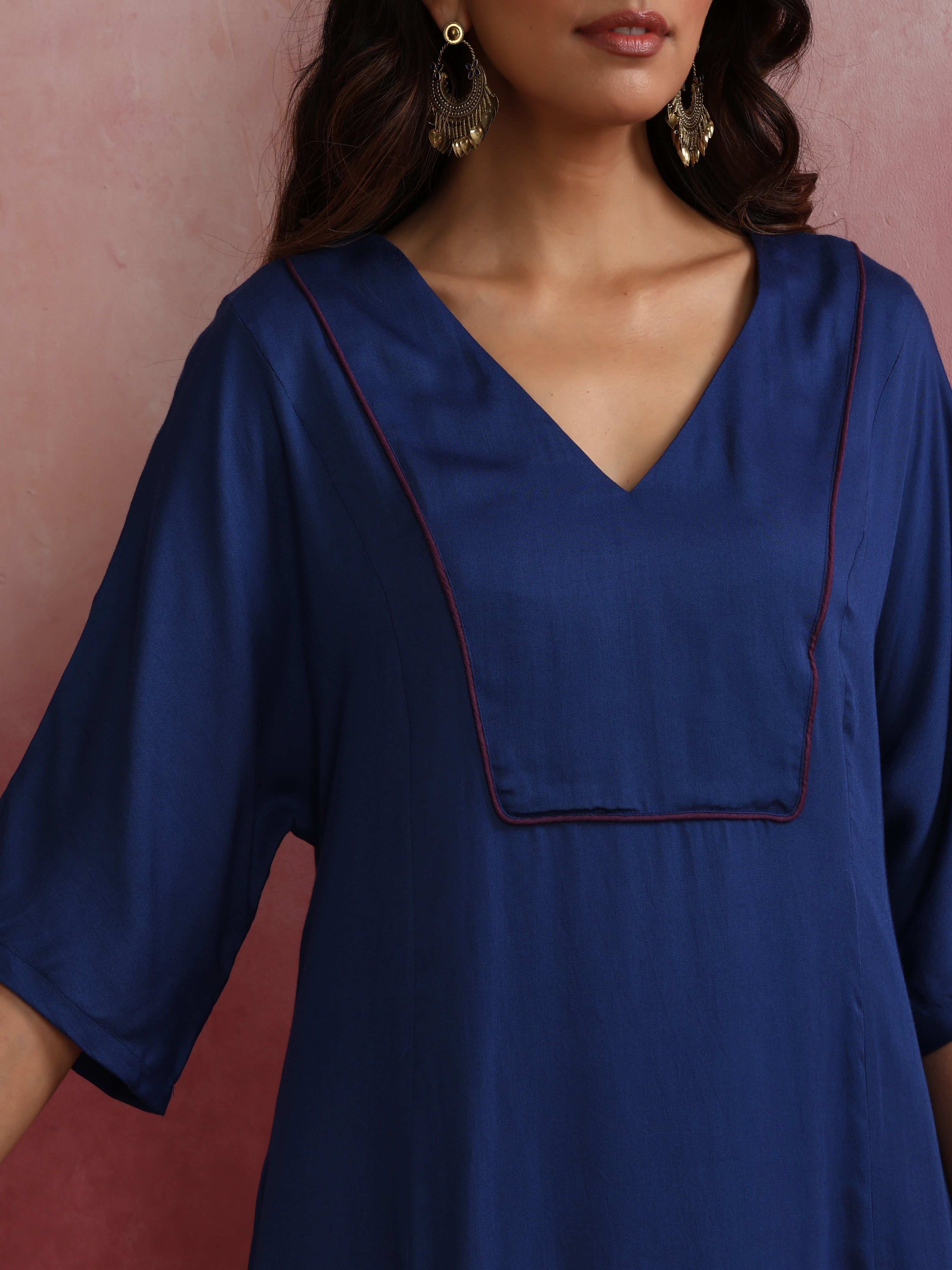 trueBrowns Blue Modal Kimono sleeve Kurta set | Grocsy