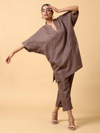 trueBrowns Cotton Linen Burnt Brown Boxy Fit Co-Ord Set | Grocsy