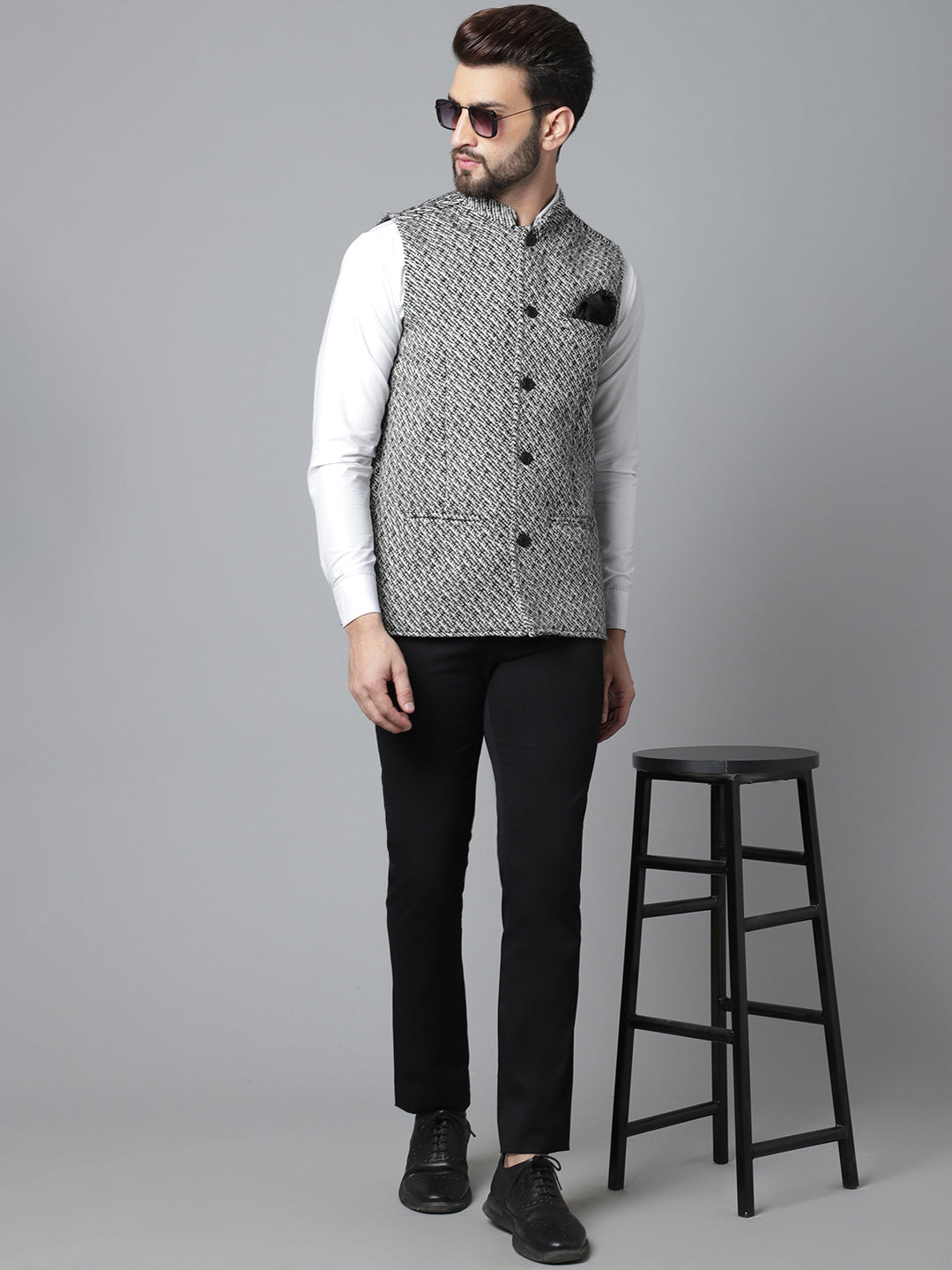 Even Apparels Men's Grey Pure Wool Nehru Jacket | Grocsy