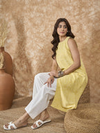InWeave Light Yellow Side Asymmetric Kurta Set | Grocsy