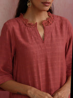 trueBrowns Peach High low Cotton Dobby Kurta Set | Grocsy