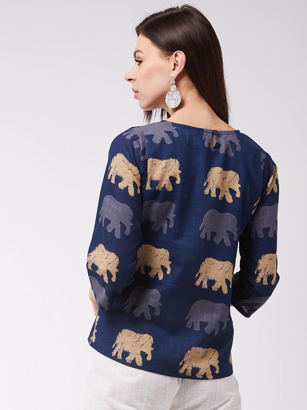 InWeave Elephant Print Blue Top | Grocsy