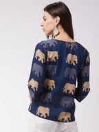 InWeave Elephant Print Blue Top | Grocsy
