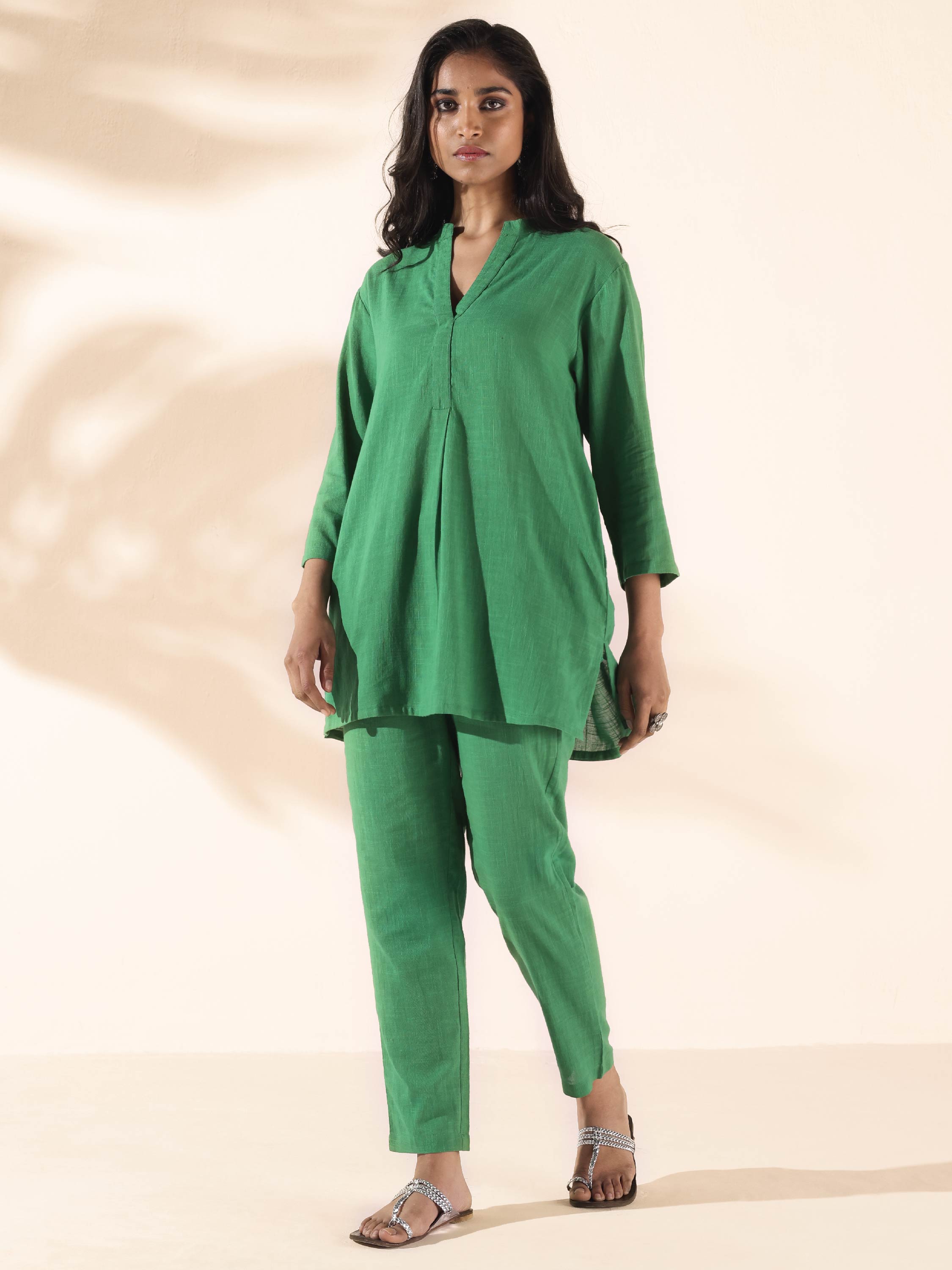 trueBrowns Green Cotton Relaxed Co-ord Set | Grocsy