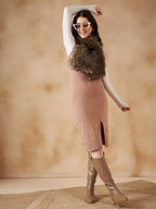 InWeave Women's Beige Print Faux Fur Neck Warmer | Grocsy